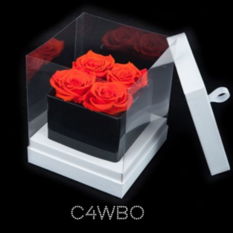 4 Orange Roses Black Cube