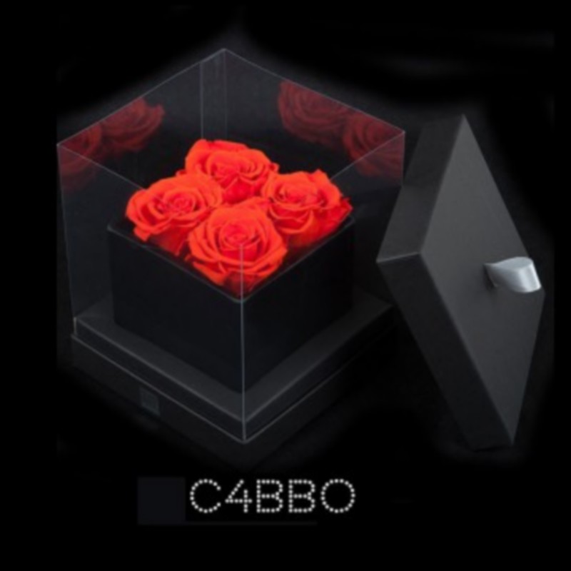 cube noir 4 roses oranges boite noire