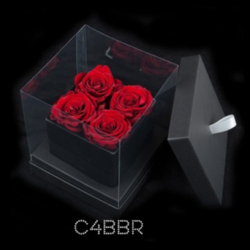 4 Red Roses Black Cube