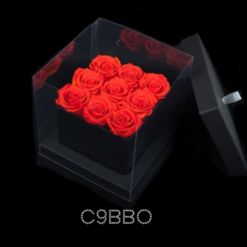 9 Orange Roses Black Cube