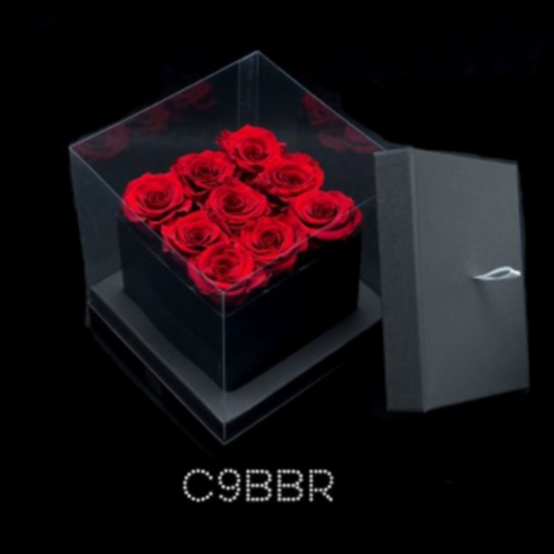 9 Red Roses Black Cube